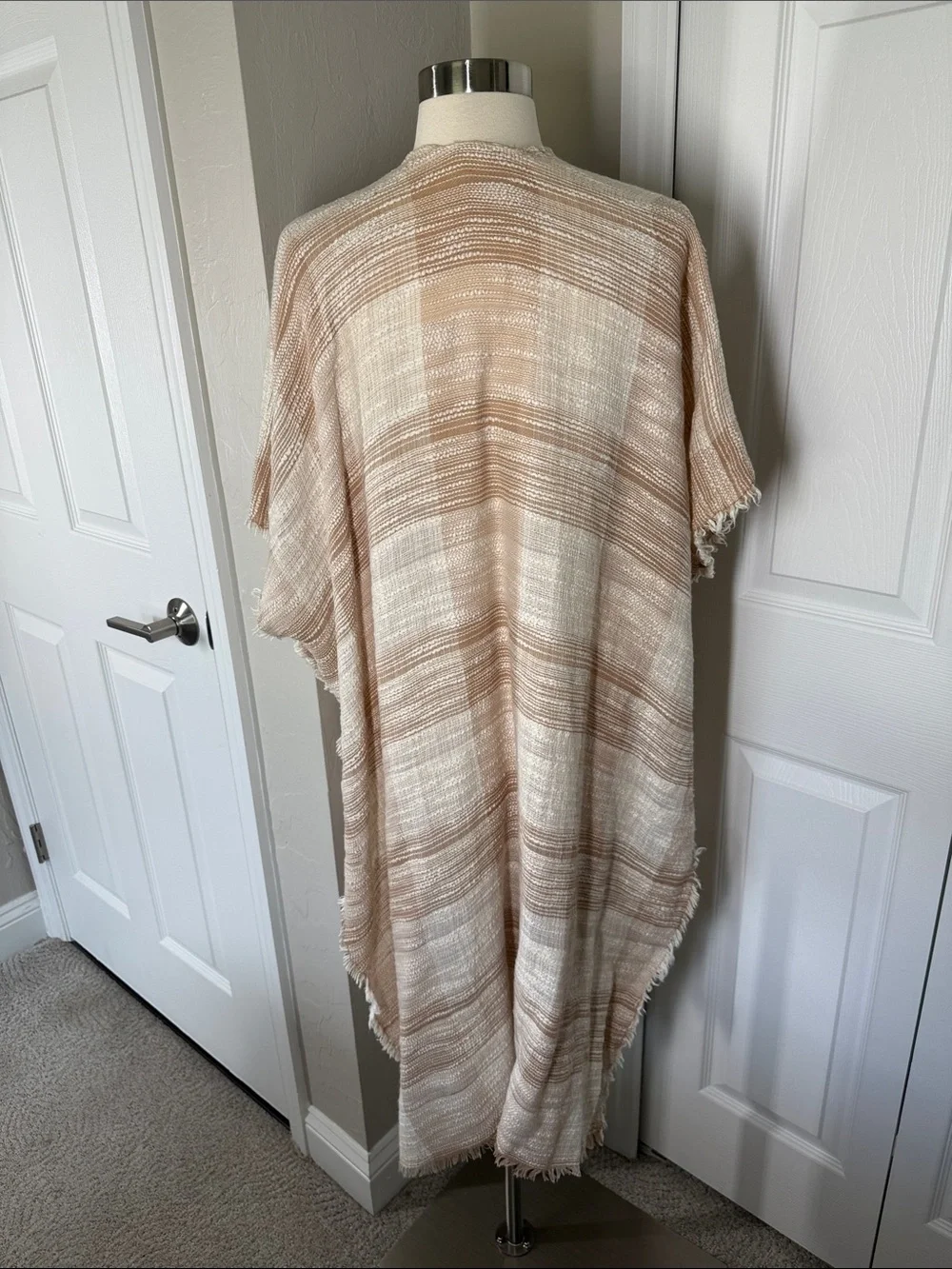 Free People Beige and Cream Striped Shawl kimono style top